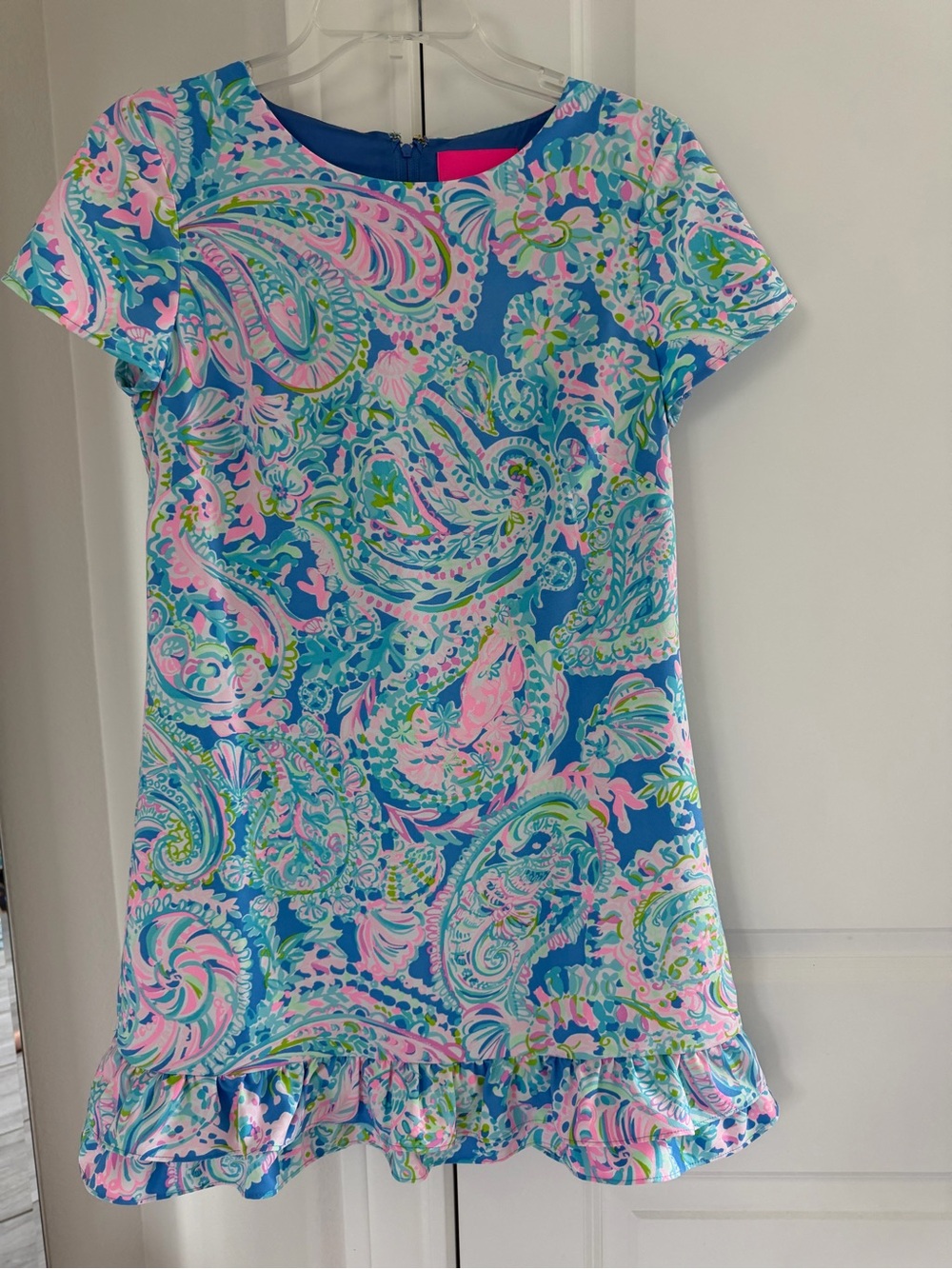Lilly Pulitzer Blue Pink Green Paisley Ruffle-Hem Dress